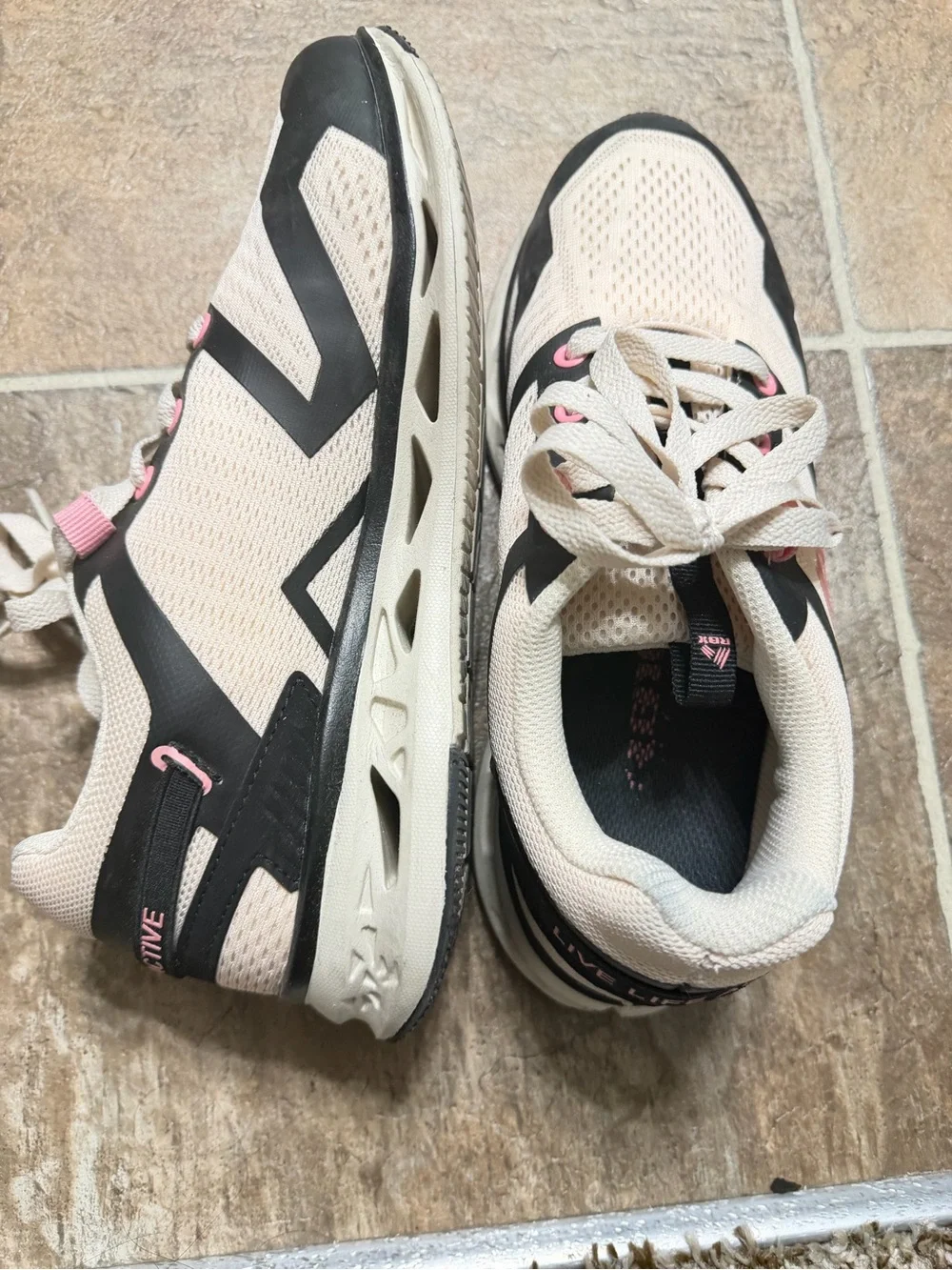 RBX active Women's Cream and Black Athletic Sneakers with Pink Accents